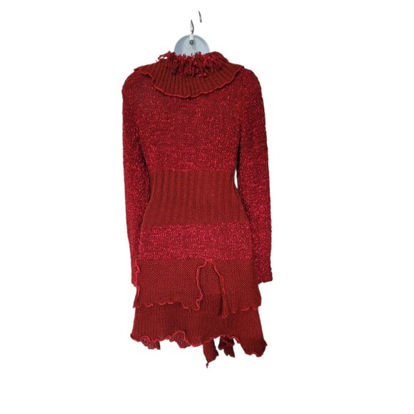 Womens Long Ruffle Cardigan Sweater S Metallic Red Horn Toggle Button - Picture 4 of 11